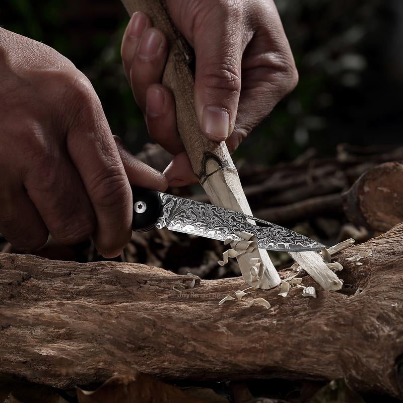 Exquisite Handcrafted Stainless Steel Pocket Knife with Wooden Handle and Damascus Blade