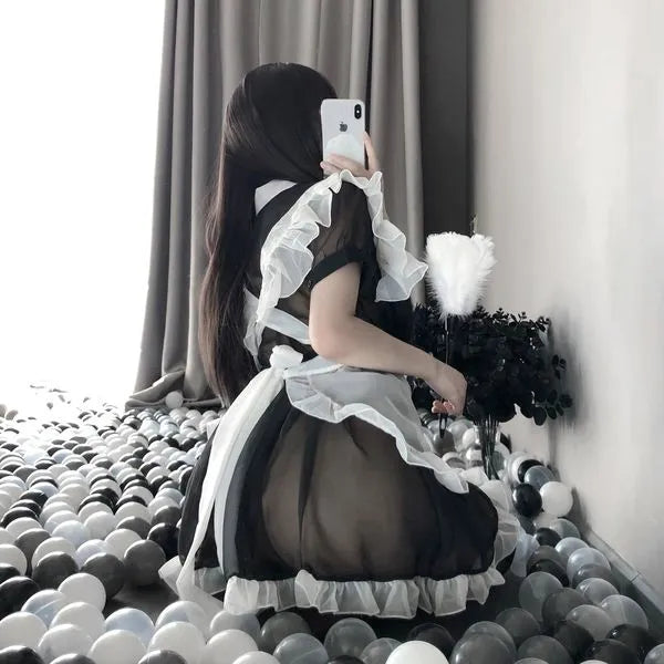 Cute anime maid cosplay costume outfit wit apron & tie PPF0290