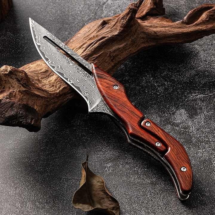 💥LAST DAY SALE 50% OFF💥Wood Handle Damask Folding Pocket Knife⚡BUY 2 FREE SHIPPING