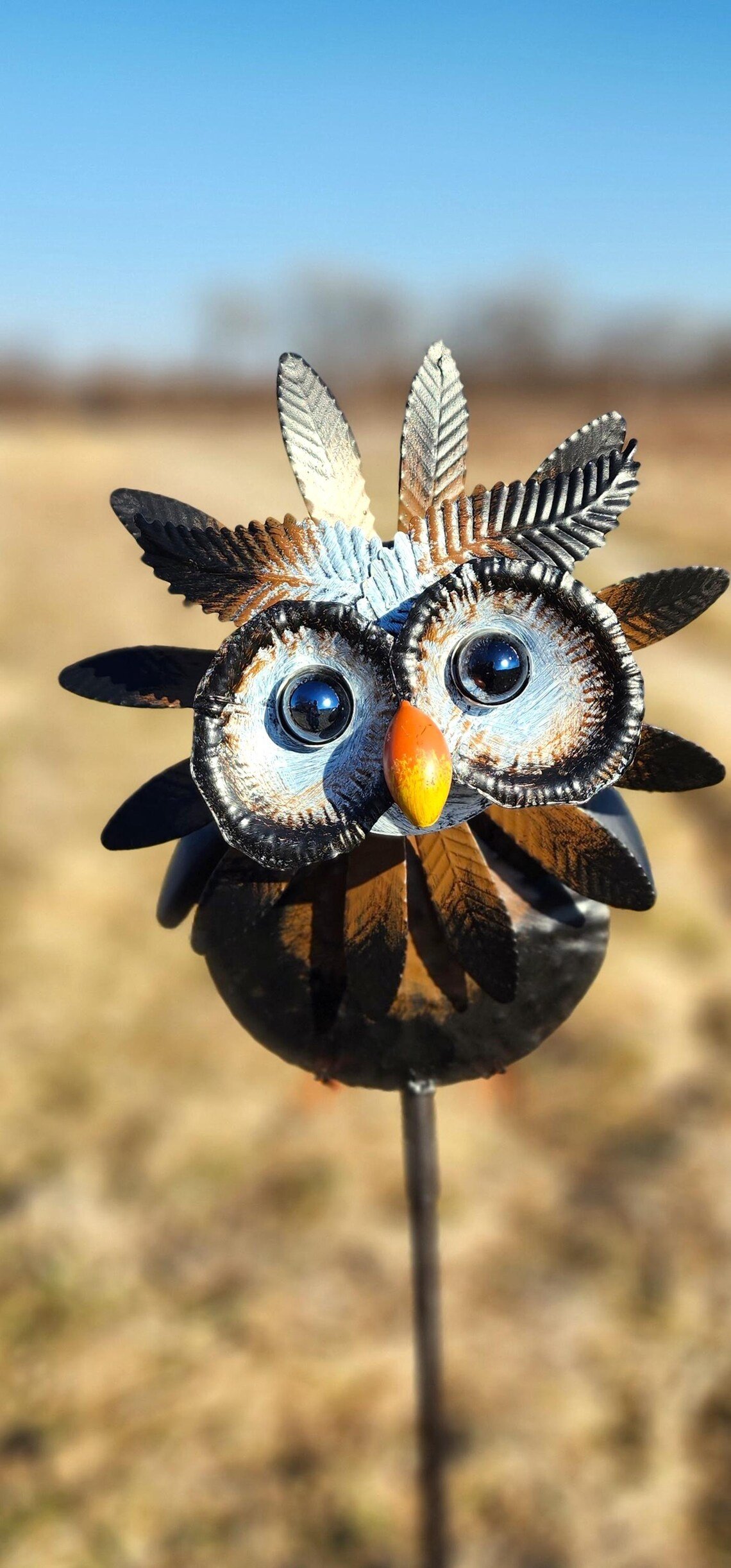 🎖️July 4th Flash Sale: 50% OFF Sitewide! 💕 Kinetic Vintage Owl Spinner Yard Stake, Rustic Metal Garden Decor, Outdoor Metal Art