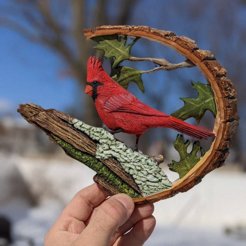 🐦️Vibrant Northern Cardinal Carving (𝐉𝐞𝐟𝐟𝐫𝐞𝐲 𝐌𝐨𝐫𝐫𝐢𝐬𝐨𝐧 𝐇𝐚𝐧𝐝𝐦𝐚𝐝𝐞®)