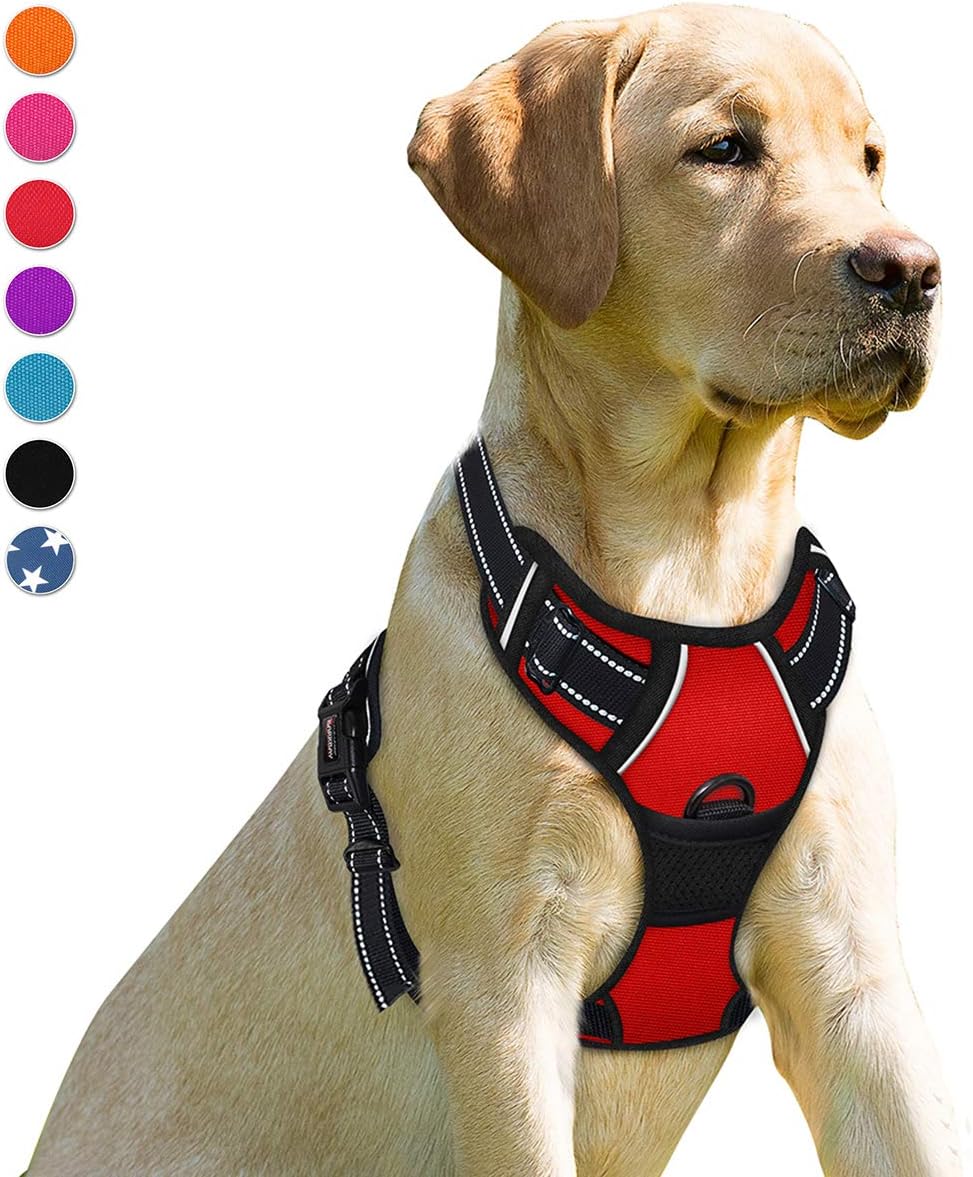 BARKBAY No Pull Dog Harness Front Clip Heavy Duty Reflective Easy Control Handle for Large Dog Walking(Black,L)