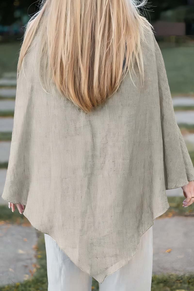 Women's solid color casual loose asymmetric cotton and linen top