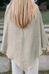 Women's solid color casual loose asymmetric cotton and linen top