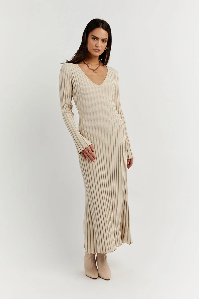 🌲EARLY CHRISTMAS SALE -50% OFF🔥V-Neck Sleeved Knit Midi Dress