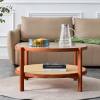 Mid Century Modern Coffee Table with Storage, 41.3 Inch Rectangle Wooden Accent Center Tables with Sliding PE Rattan Woven Door Panel and Solid Wood Legs, Suitable for Living Room, Apartment