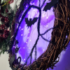 🦇 Black Bat Cat Spooky Party Wreath with Purple Glowing Lights