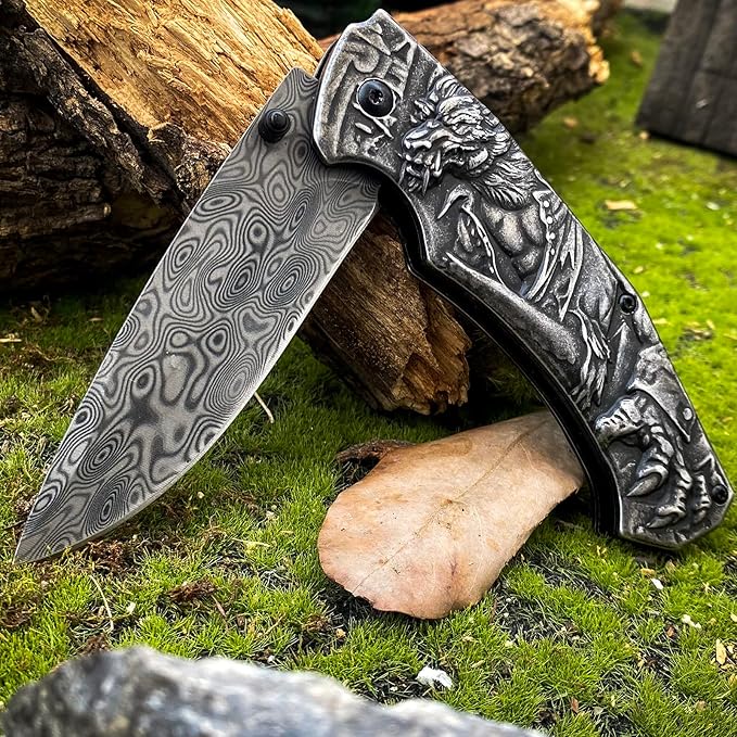🔥Last 4 days - 70% discount🔥3D Wolf Stonewash Collectors Outdoors Survival Hunting Knife