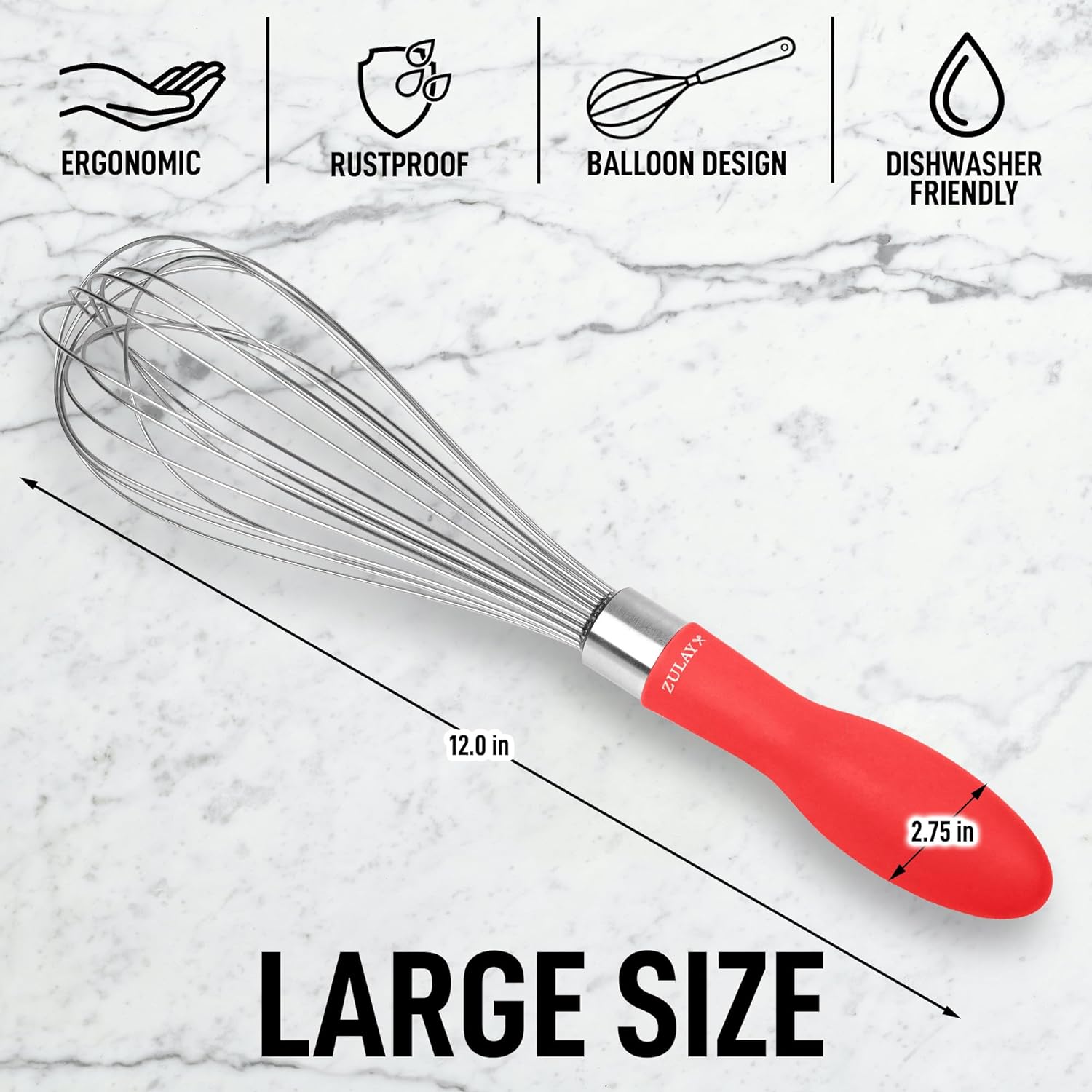 Zulay Kitchen 13-Inch Danish Dough Whisk - Wooden Danish Whisk for Dough with Stainless Steel Dough Hook - Traditional Dutch Whisk - Bread Whisk for Sourdough, Pizza, Pastry, Cake Batter