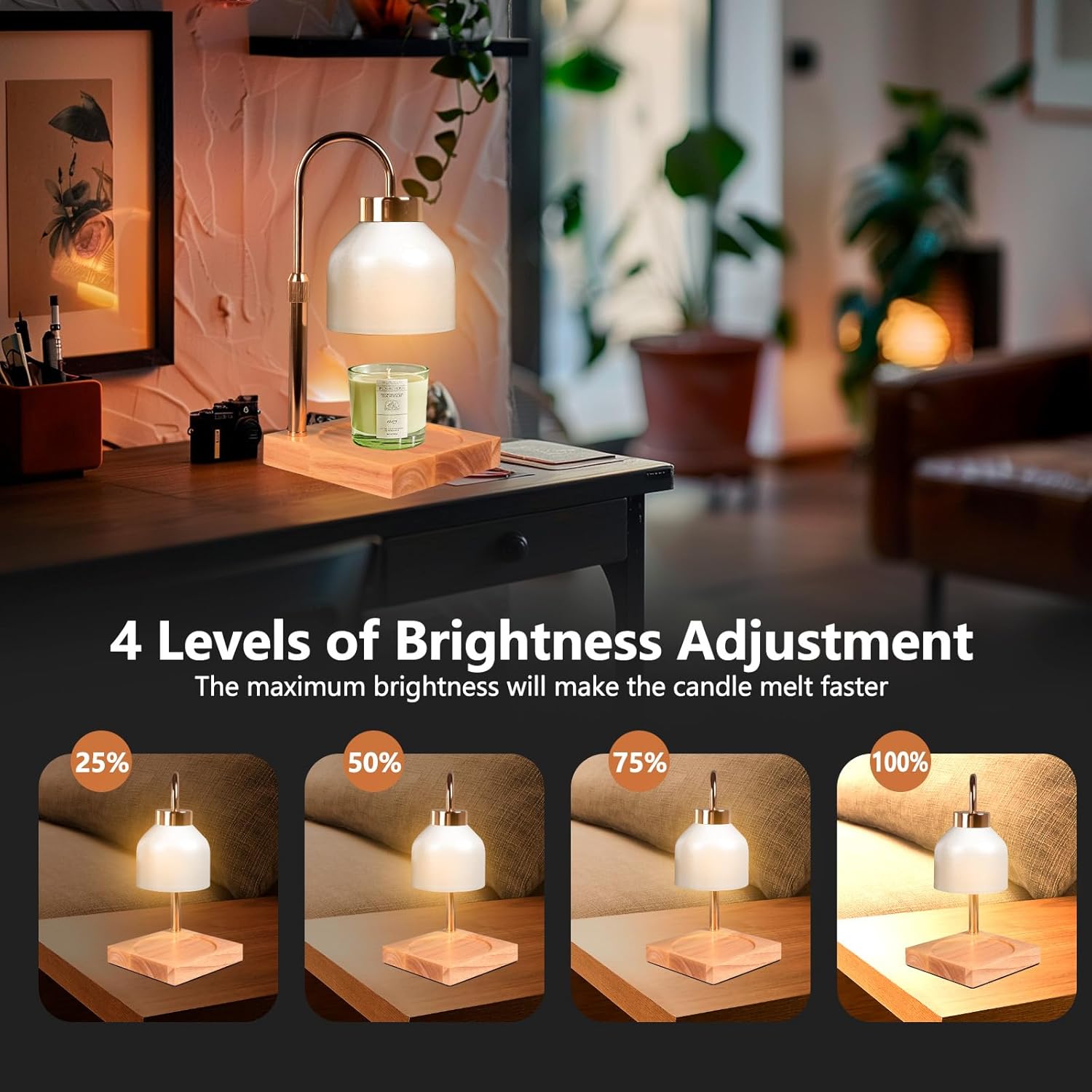 GEEZO Fragrance Candle Warmer Lamp with 2 Bulbs Electric Candle Warmer with Timer & Dimmer for Home Decor