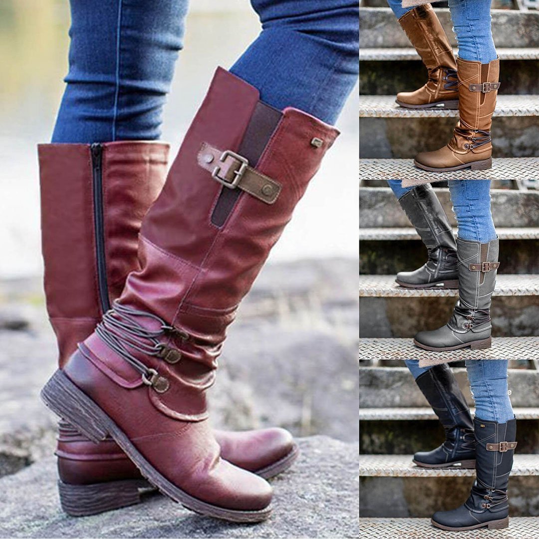 🎁LAST DAY 45% OFF🎁Women's Vintage Leather Zipper High Snow Boots