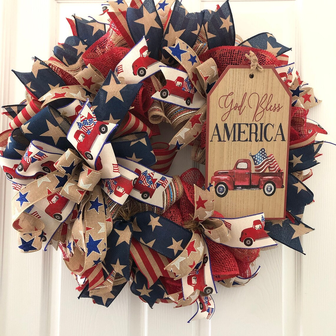 🔥Handmade God Bless America Patriotic Wreath