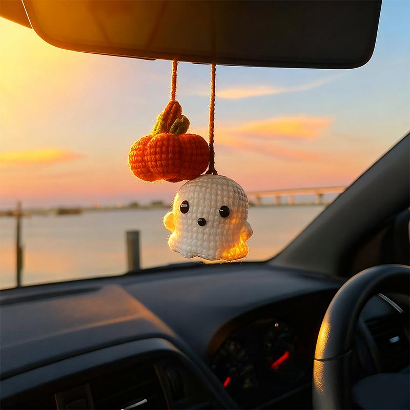 🎁TikTok Last Day Sale - 70% OFF👻Crochet Ghost & Pumpkin Rear View Mirror Hanging Car Charm