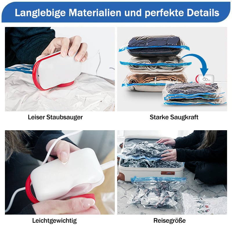🔥6er-Pack leichte Reisetaschen mit elektrischer Pumpe 🔥 Kompakte Vakuum-Aufbewahrungsbeutel für Kleidung