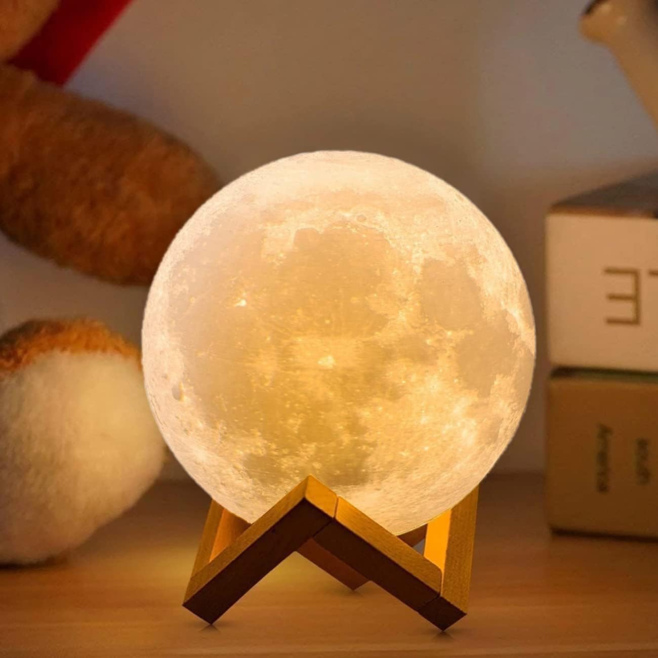 CPLA Moon Lamp 2024 Upgrade 6inch 128 Colors, Kids Room Decor Home Decor- 3D Printing Moon Night Light for Kids Adults- Gifts for Girls Boys Men Women Birthday- Wooden Stand & Remote/Touch Control