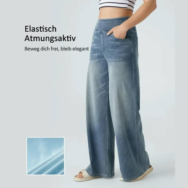 📢Letzter Tag: 49% Rabatt🏆Damen High-Waist Baggy Weite Bein Stretch Strick-Jeans – Bequeme Casual Denim