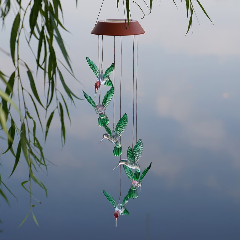 Handmade Solar-Powered Dangling Hummingbird Lights