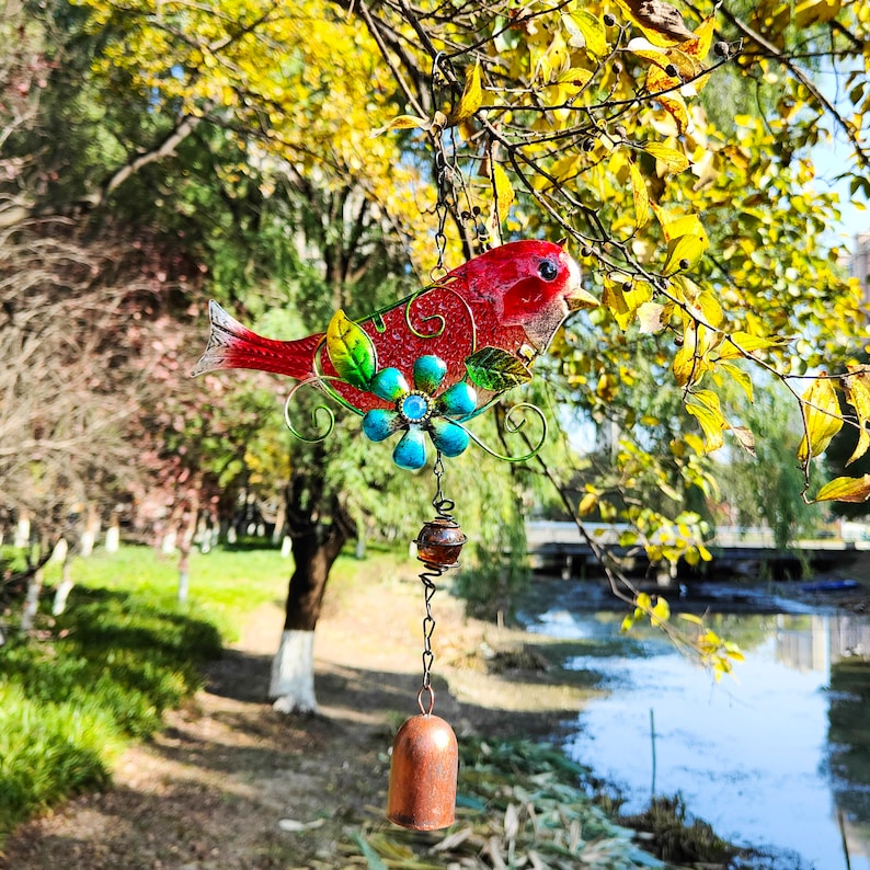 🐦Handmade Glass Painted Bird Wind Chime