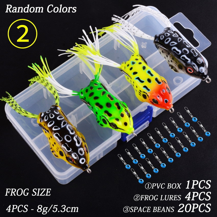 Soft Frog Fishing Lures 4 pcs + 20 space beans + 1 pvc box