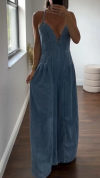 Women's V-neck Suspender Zipper Casual Denim Jumpsuit