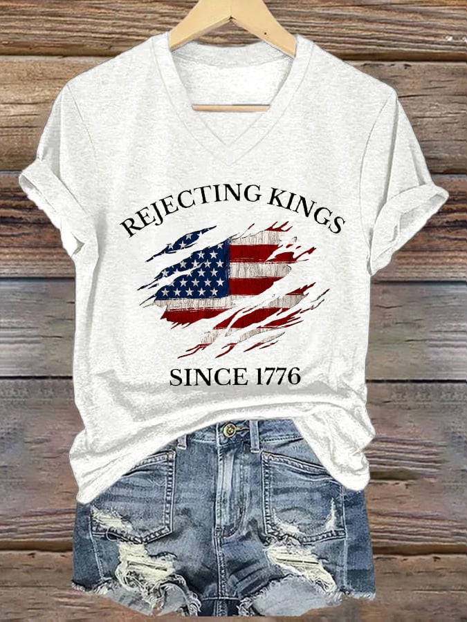 Women's “ Rejecting Kings Since 1776” V-neck T-shirt
