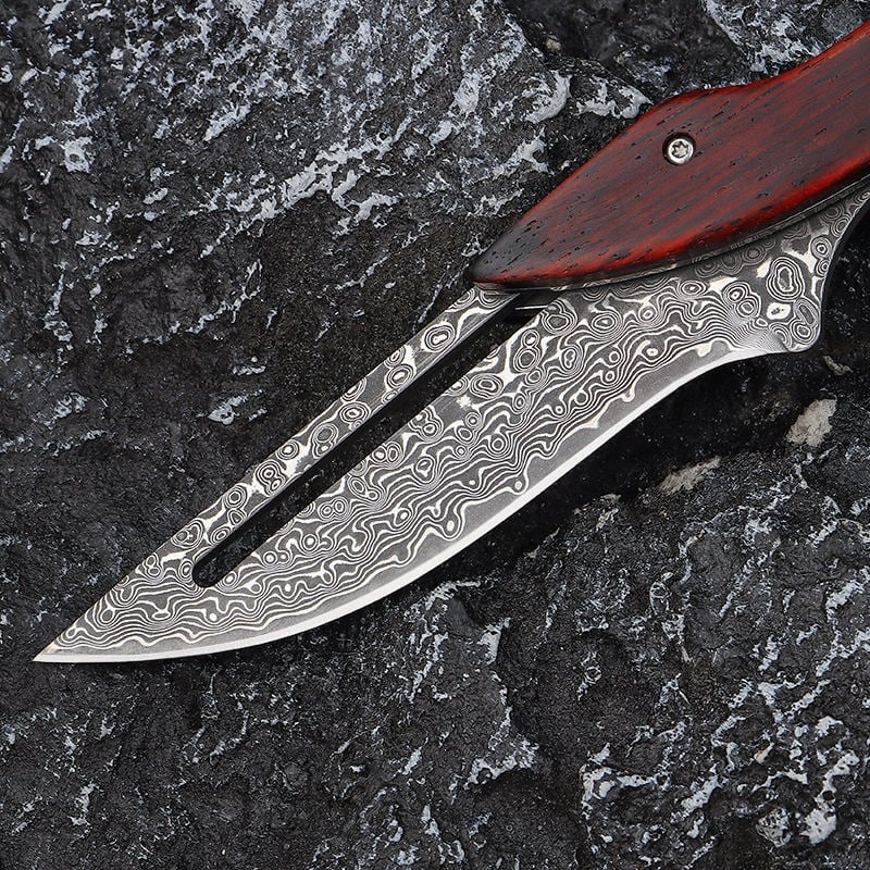 💥LAST DAY SALE 50% OFF💥Wood Handle Damask Folding Pocket Knife⚡BUY 2 FREE SHIPPING