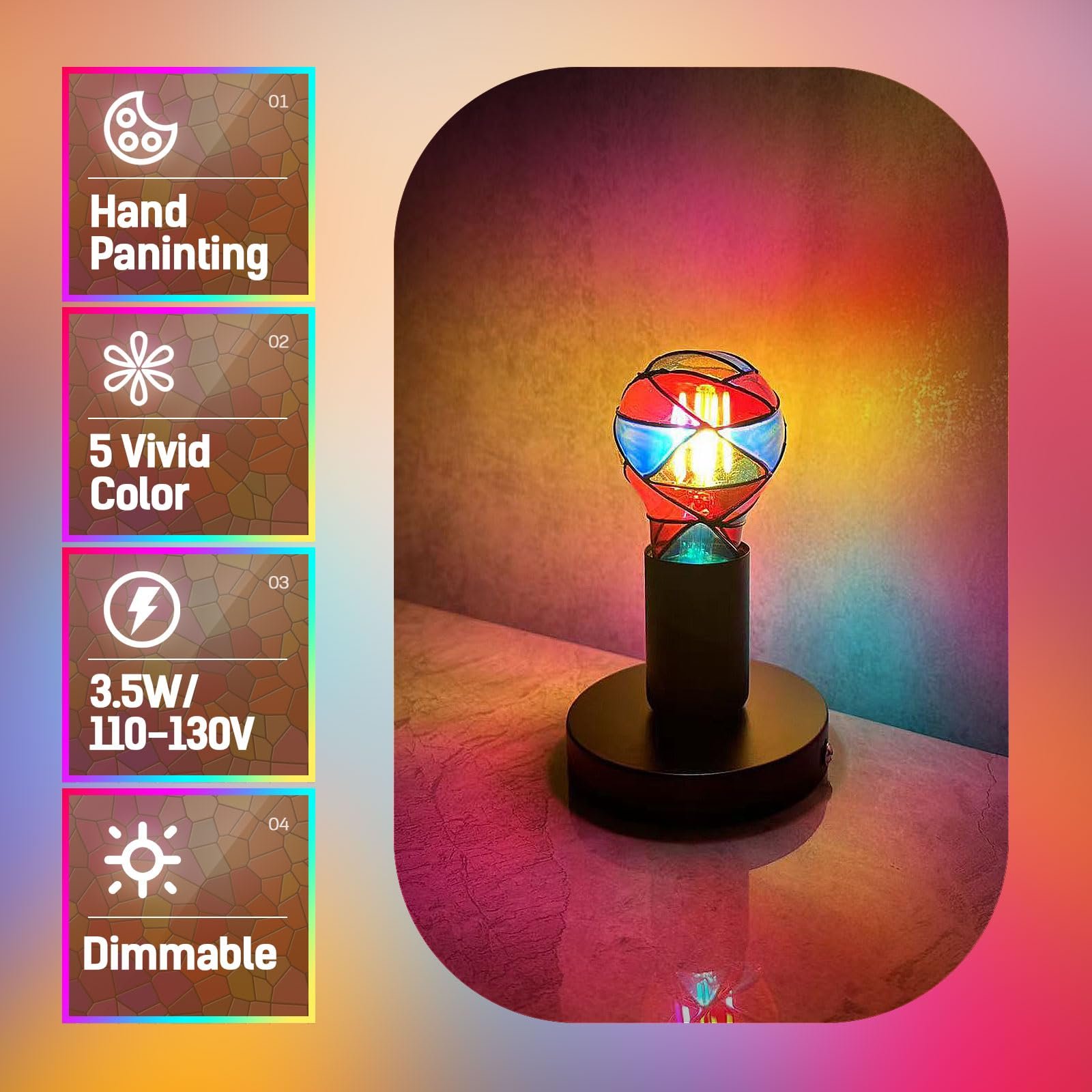 🔥Handcrafted Stained Glass LED Light Bulb – Transform Your Space with Color & Ambiance!