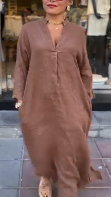 Women's V-neck Solid Color Loose Casual Dress