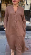 Women's V-neck Solid Color Loose Casual Dress
