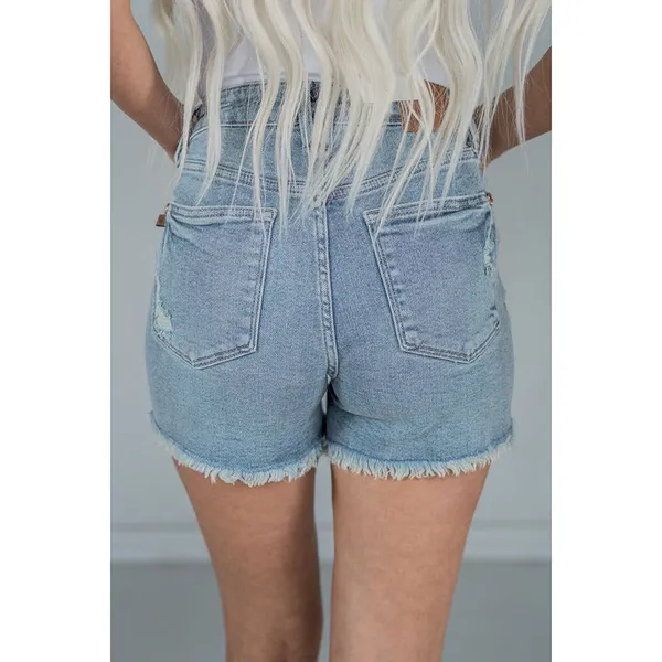 🔥Last Day Promotion 70% OFF💥Button Fly Distressed Hi-Lo Cut Hem Shorts - BUY 2 FREE SHIPPING