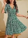 FENSACE Womens Sundress Summer Floral Short Sleeve Wrap V Neck A-Line Midi Dress