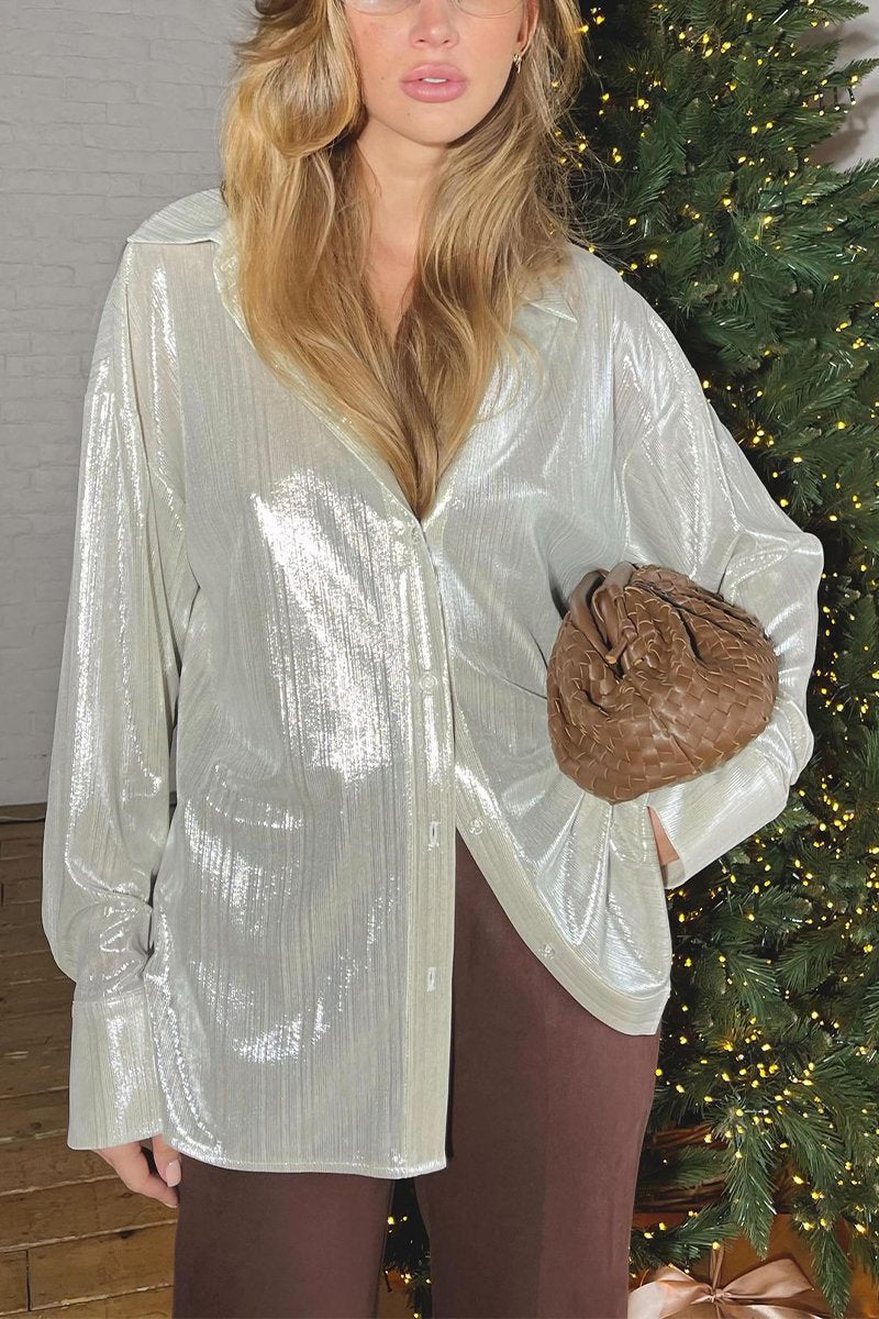 Women's Casual Lapel Single-breasted Pearlescent Shirt