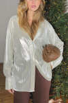 Women's Casual Lapel Single-breasted Pearlescent Shirt