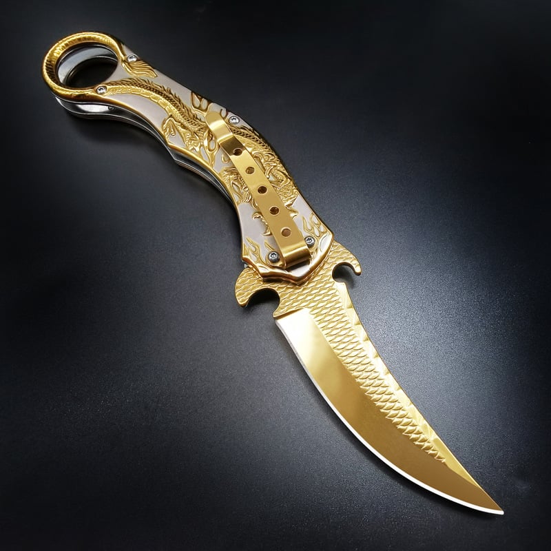 🐉 Dragon Folding Pocket Knife – Titanium-Plated Handle & Razor-Sharp Blade