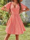 FENSACE Womens Sundress Summer Floral Short Sleeve Wrap V Neck A-Line Midi Dress