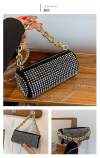 Women's shoulder bag full of diamonds, fashionable and versatile, bright diamond cylindrical bag