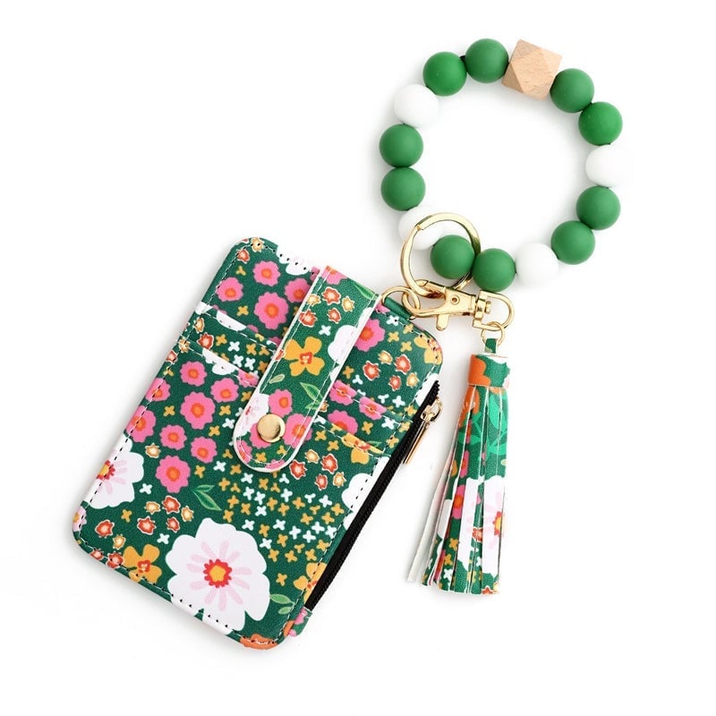 (🔥2024 Best Selling - 50% OFF) Floral leather small wallet with keychain and bracelet 🔥Buy More Save More!!!