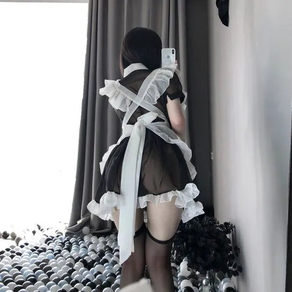 Cute anime maid cosplay costume outfit wit apron & tie PPF0290