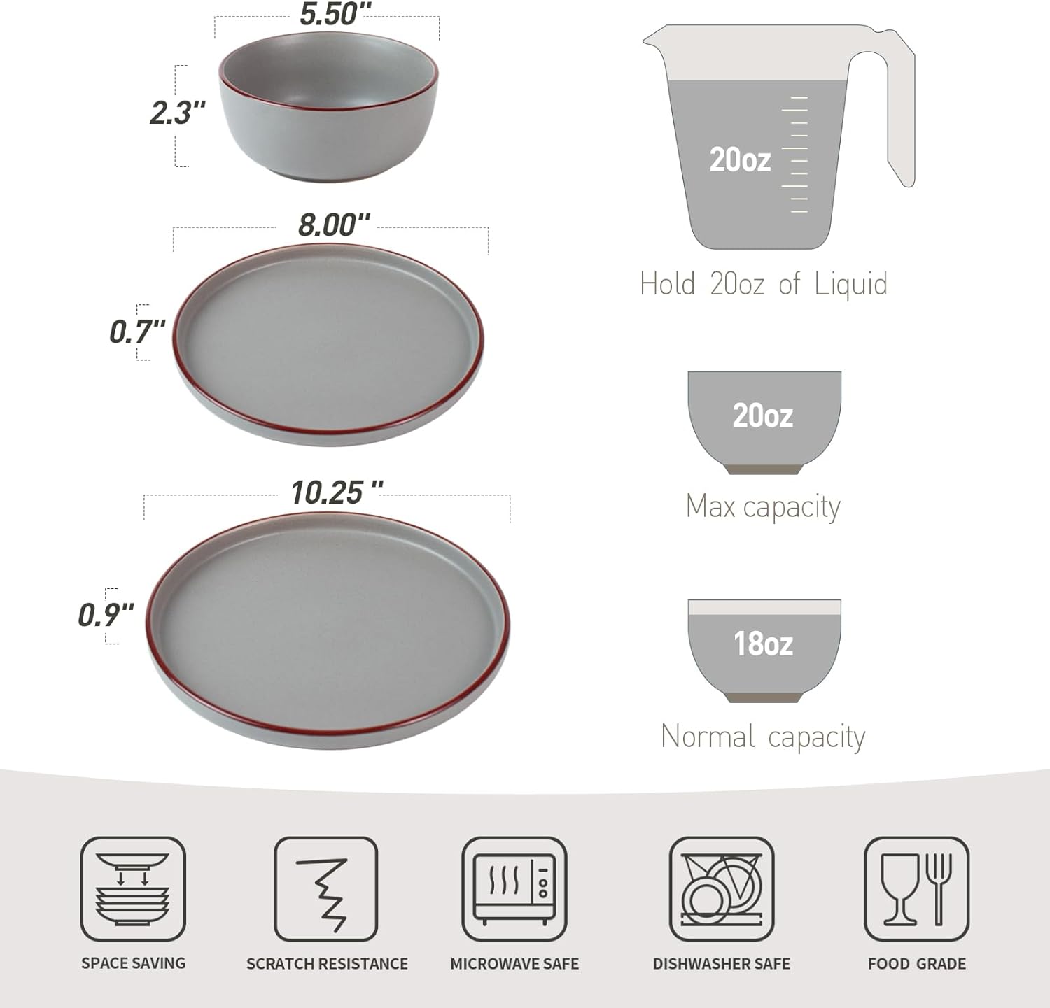 Famiware Mercury Plates and Bowls Sets, 12 Pieces Stoneware Dinnerware Sets, Dishes Set for 4, Microwave and Dishwasher Safe, Multi-color