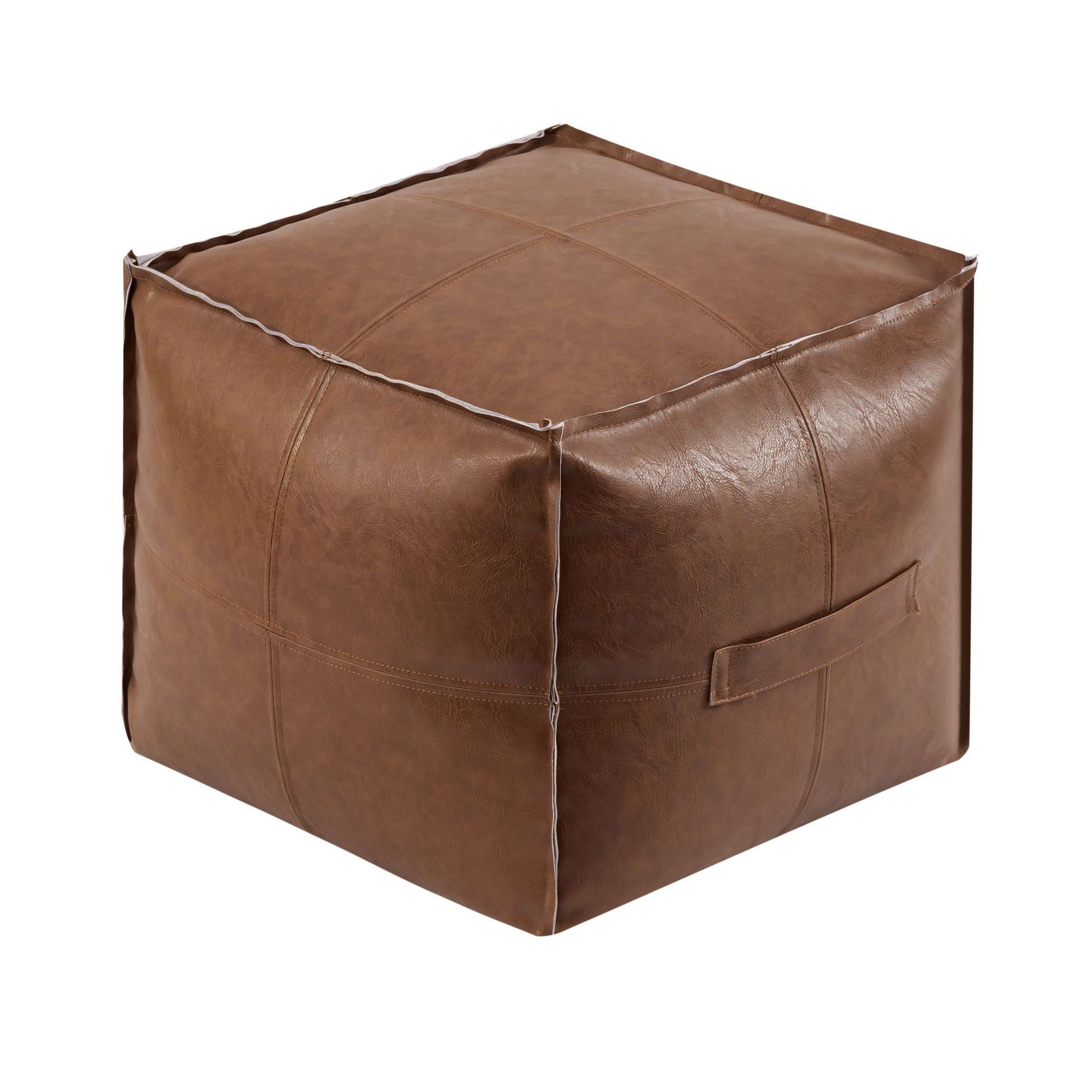 Self-Fillable Faux Leather Pouf Cover