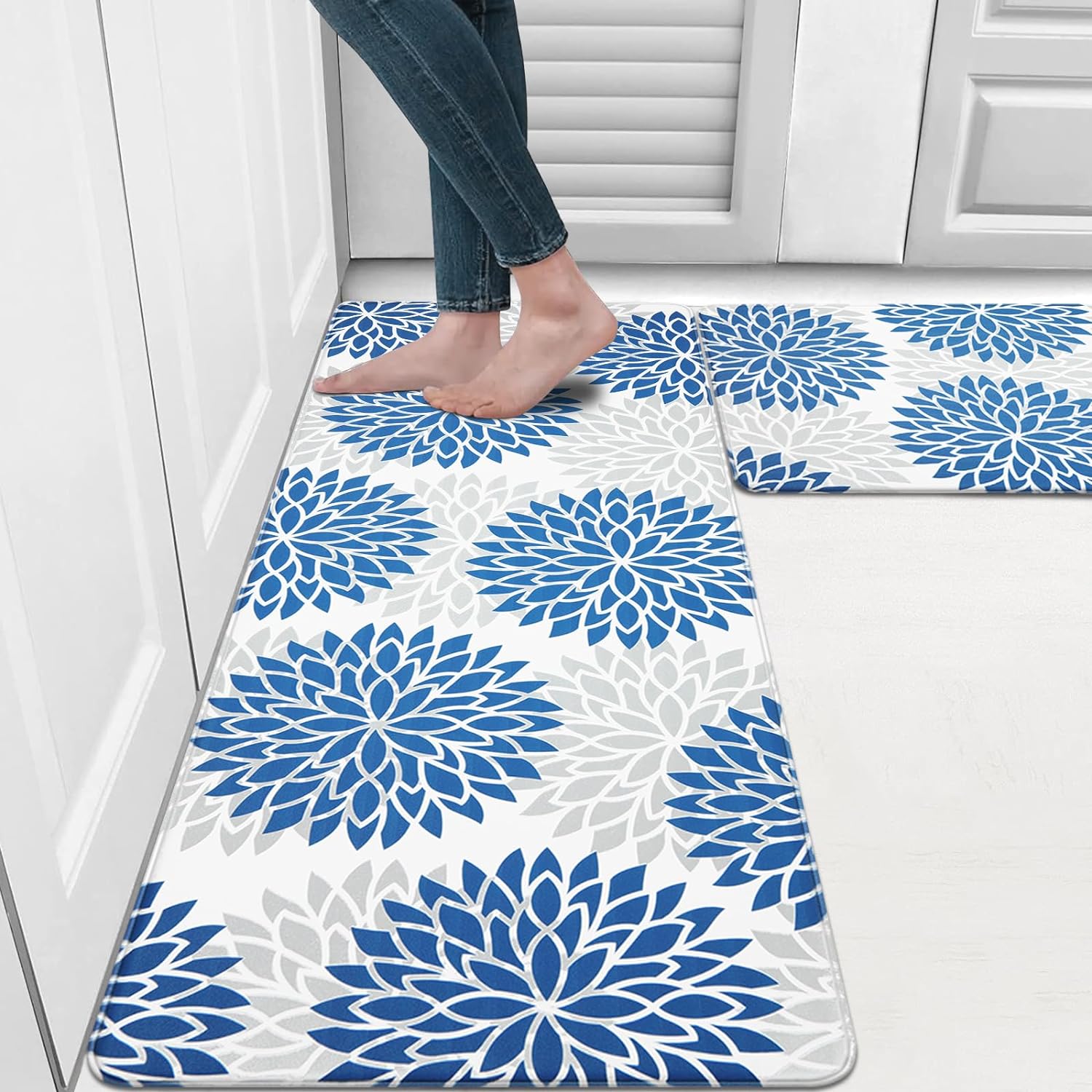 HEBE Anti Fatigue Kitchen Rug Sets 2 Piece Non Slip Kitchen Mats for Floor Cushioned Kitchen Rugs and Mats Waterproof Comfort Standing Mat Runner for Kitchen,Home Office,Sink,Laundry