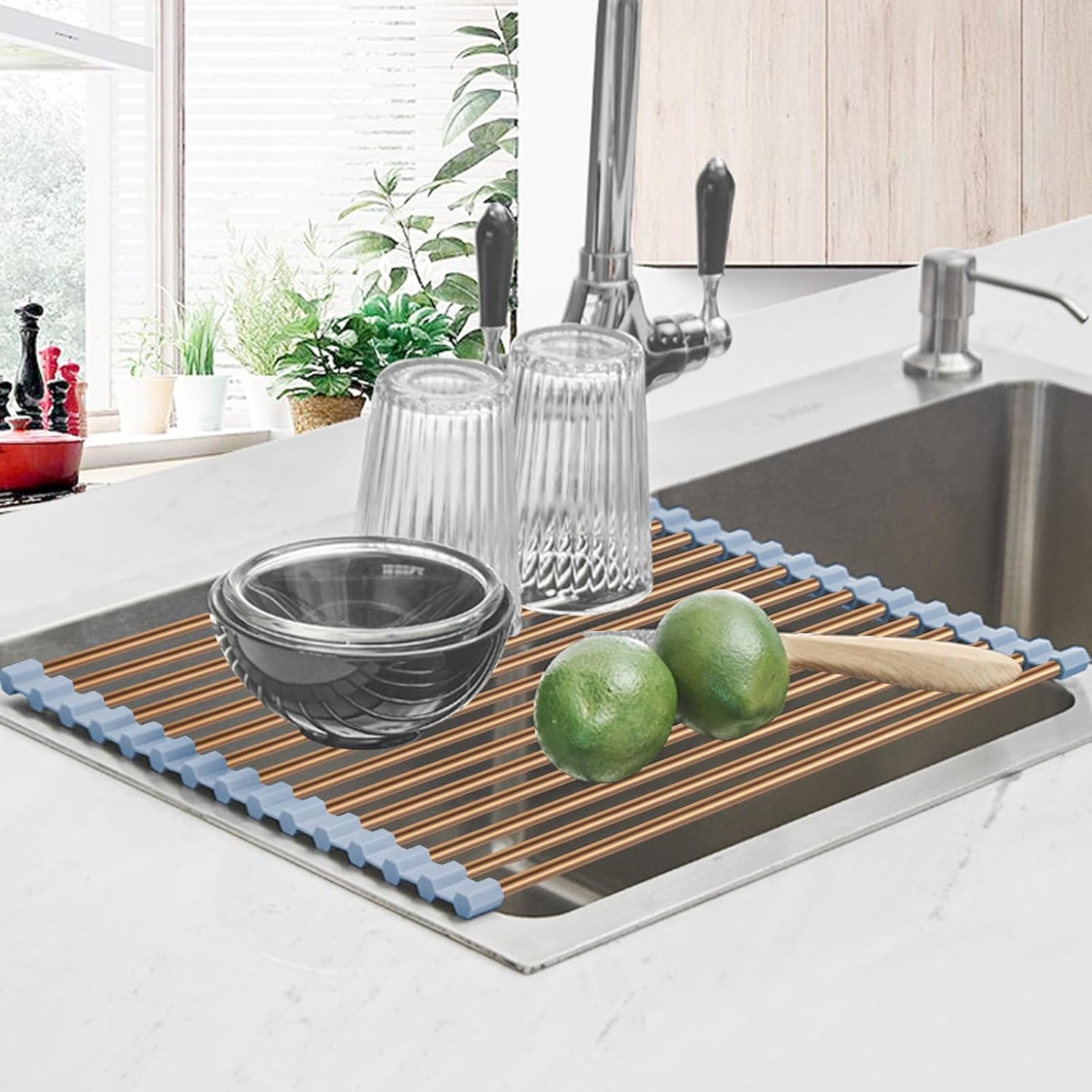 Seropy Roll Up Dish Drying Rack, Over The Sink Dish Drying Rack Kitchen Rolling Dish Drainer, Foldable Sink Rack Mat Stainless Steel Wire Dish Drying Rack for Kitchen Sink Counter Storage 17.5x11.8