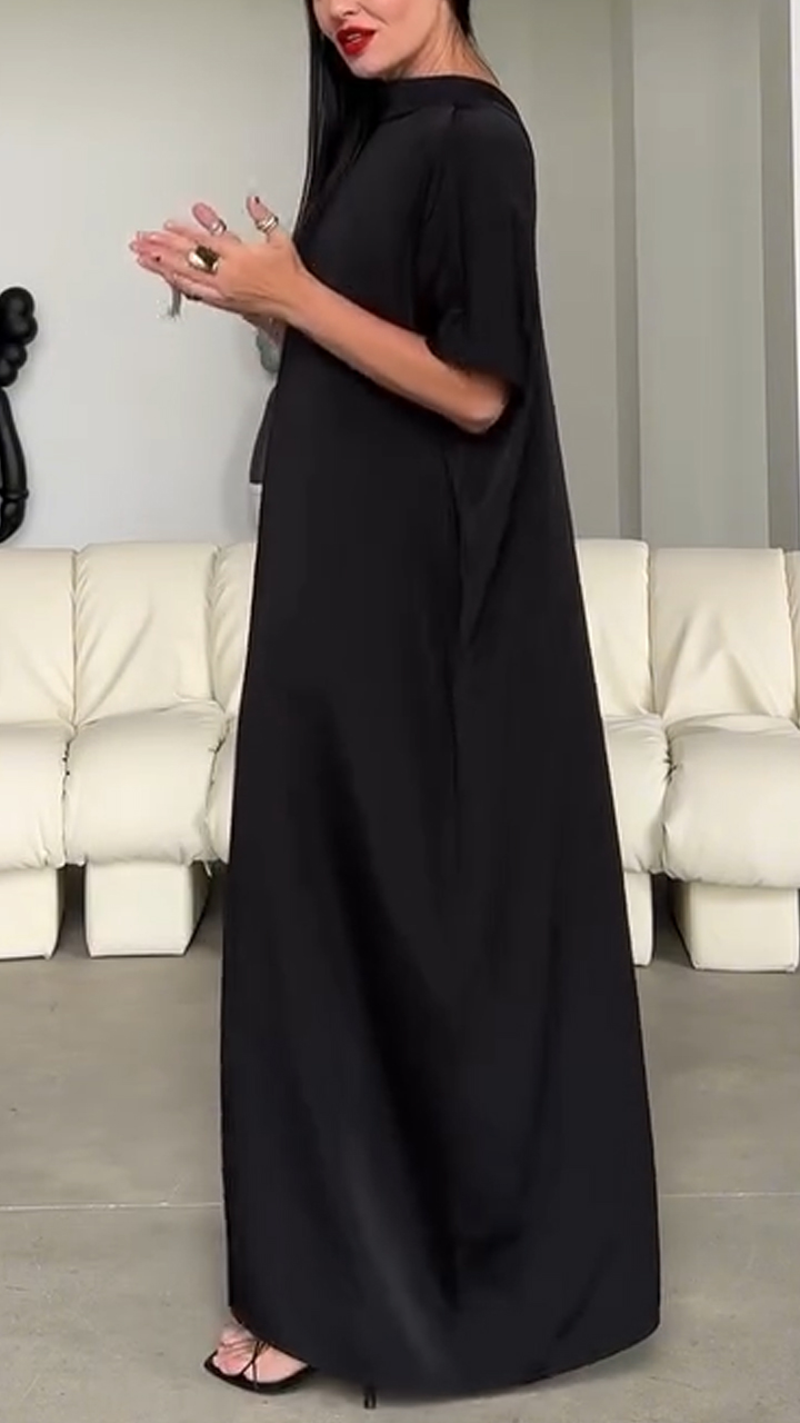 Women's Round Neck Solid Color Loose Dress+shawl Two-piece Set