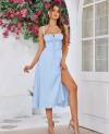 Floral Midi Corset Dress Boho Flowy Slit Lace Up Dresses for Women Going Out A Line Casual Sundress