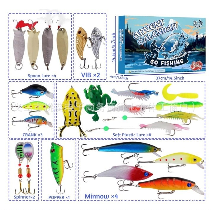 24 Days Christmas Countdown Fish Tackle Set &Fishing Challenge Map