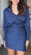 Women's Lapel Striped Hip-wrapped Commuting Casual Dress