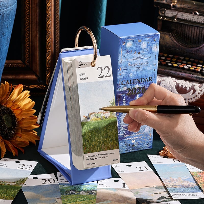 🎁TikTok Last Day Sale - 70% OFF🎉2026 Vintage European Style Oil Painting Flip Calendar🎨