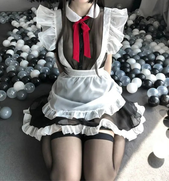 Cute anime maid cosplay costume outfit wit apron & tie PPF0290