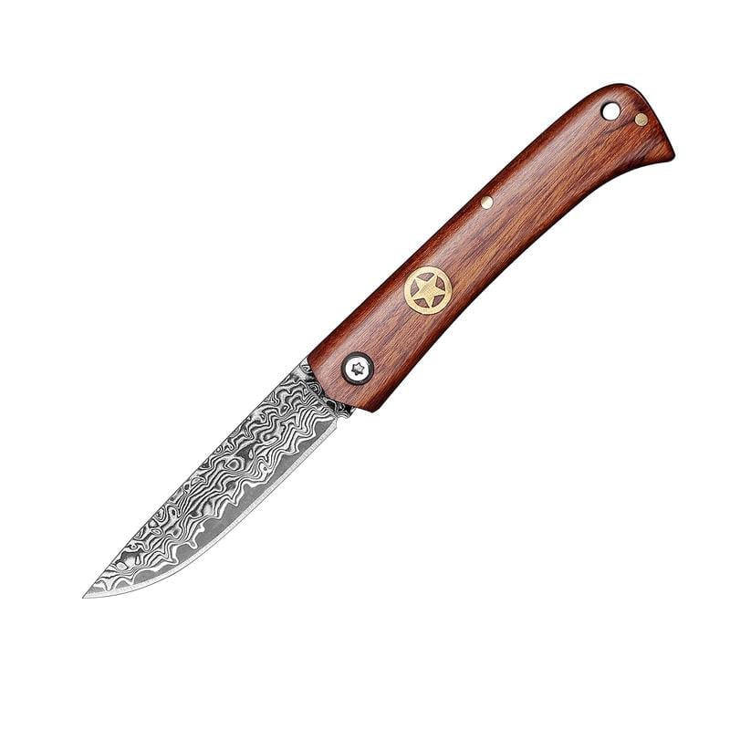 Exquisite Handcrafted Stainless Steel Pocket Knife with Wooden Handle and Damascus Blade