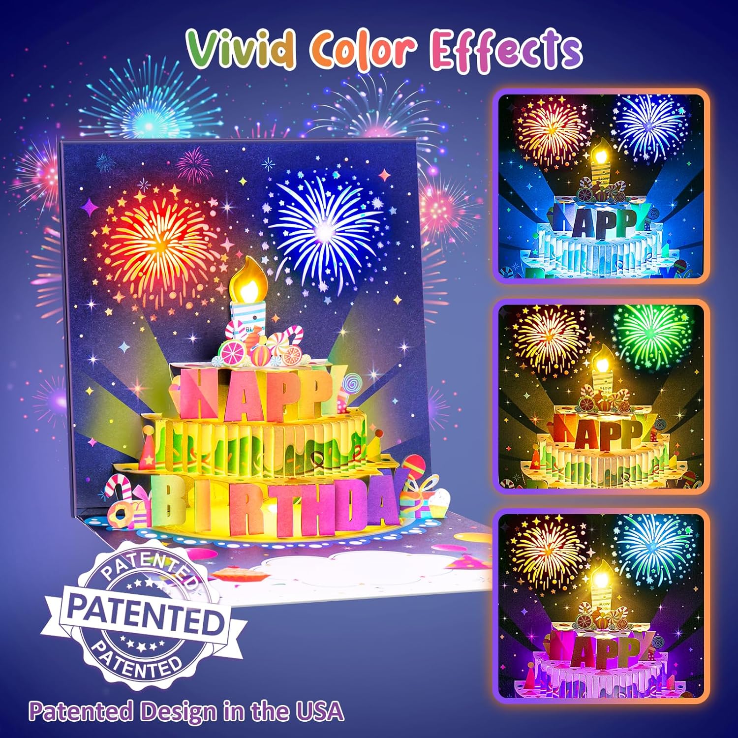 ⏰LAST DAY SALE 50% OFF💥Birthday Cards With Fireworks & Pop Up Cake & Blowable Light and Music